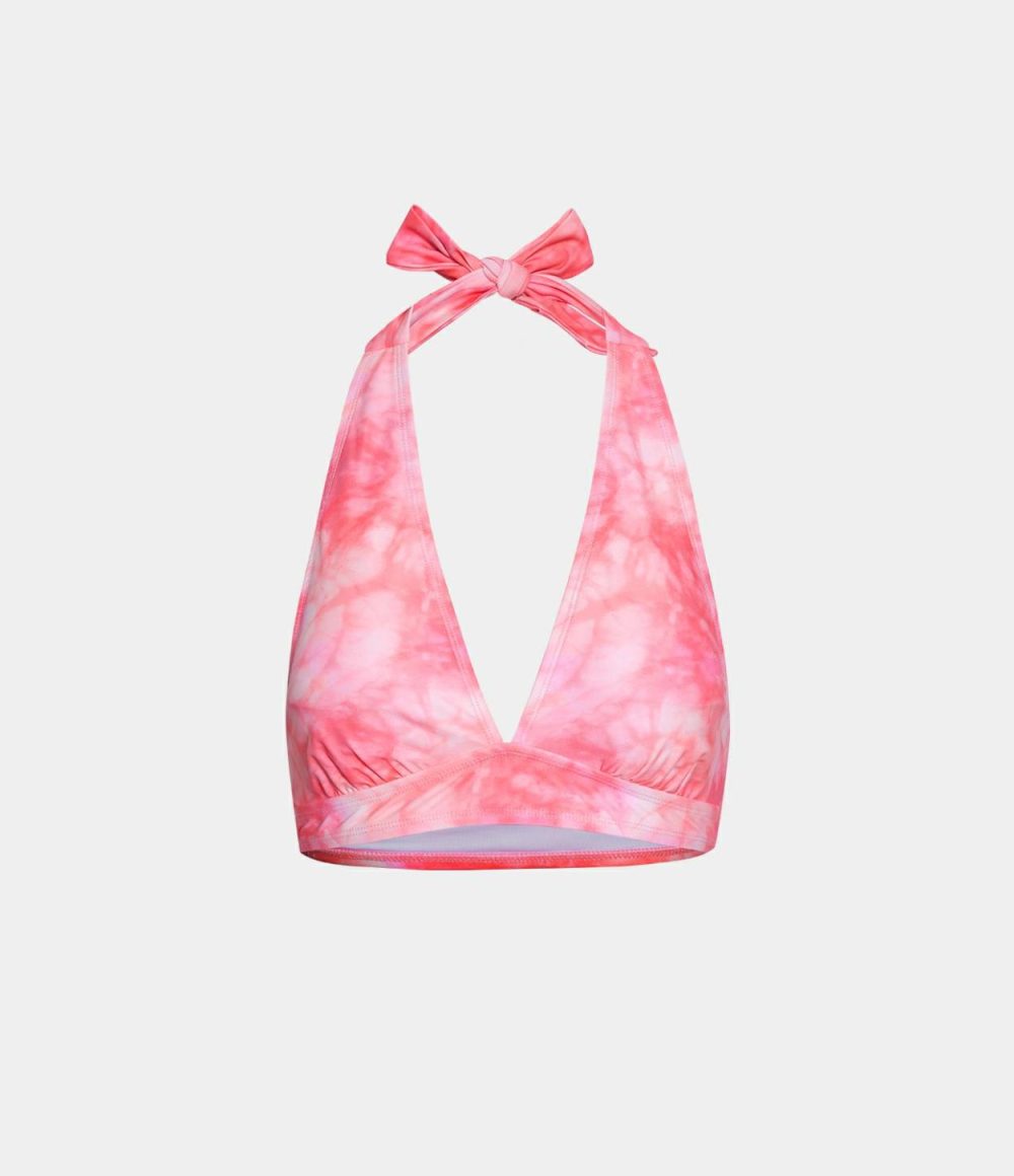 Tie Dye Adjustable Halter Neck Bikini Top Swimsuit  | Womens  Swimwear Tops Clothing Sweet Pink Tie Dye