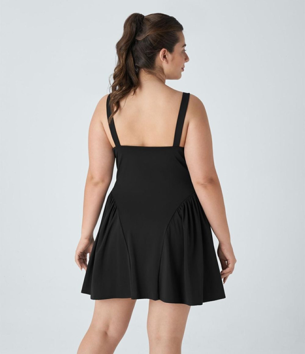 Tie Front Backless 2-in-1 Pocket Mini Slip Dance Plus Size Active Dress-Easy Peezy Edition  | Womens  Mini Dresses Clothing Mini Dresses