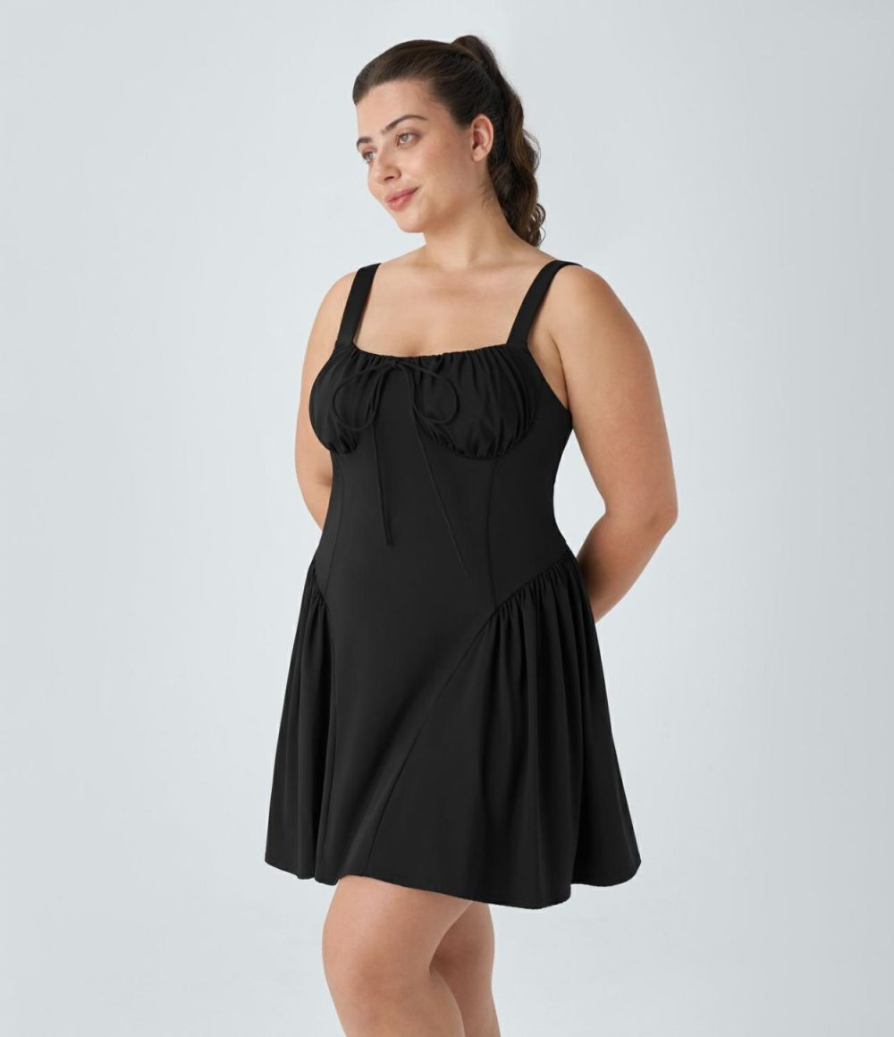 Tie Front Backless 2-in-1 Pocket Mini Slip Dance Plus Size Active Dress-Easy Peezy Edition  | Womens  Mini Dresses Clothing Mini Dresses