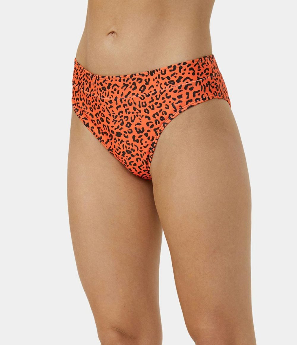 Triangle Leopard Print Bikini Bottom  | Womens  Swimwear Bottoms Clothing Dark Leopard Print/Leopard Print Orange