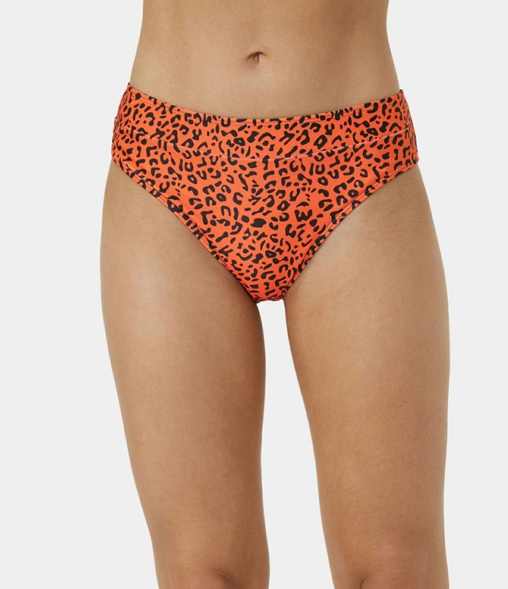 Triangle Leopard Print Bikini Bottom  | Womens  Swimwear Bottoms Clothing Dark Leopard Print/Leopard Print Orange