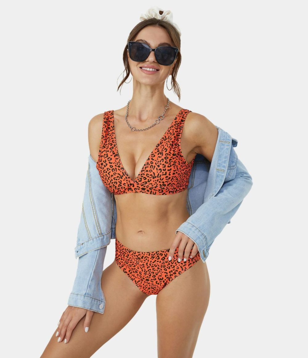 Triangle Leopard Print Bikini Bottom  | Womens  Swimwear Bottoms Clothing Dark Leopard Print/Leopard Print Orange