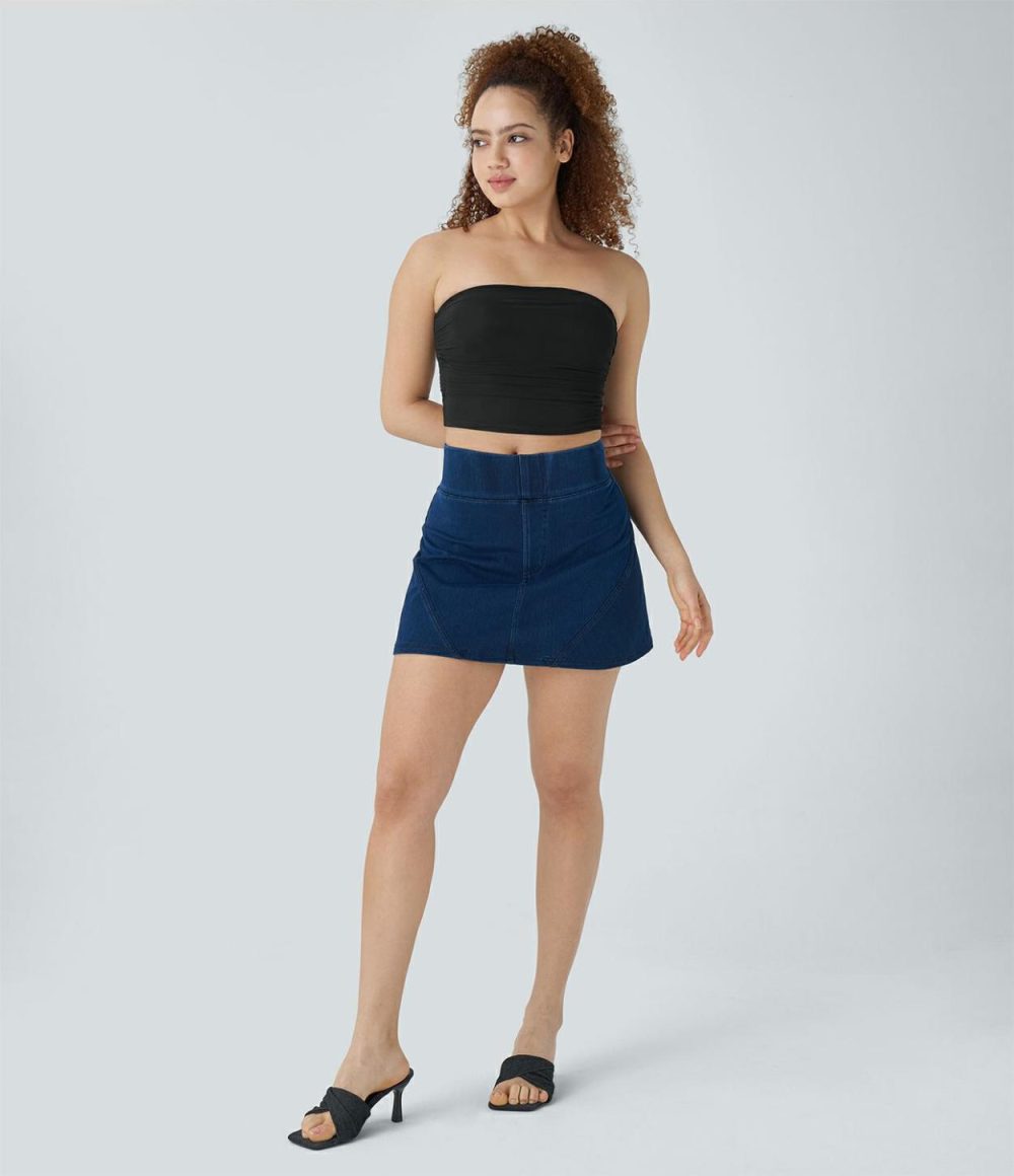 Tube Backless Ruched Contrast Mesh Cropped Casual Top  | Womens  Cropped Tops Clothing Cropped Tops