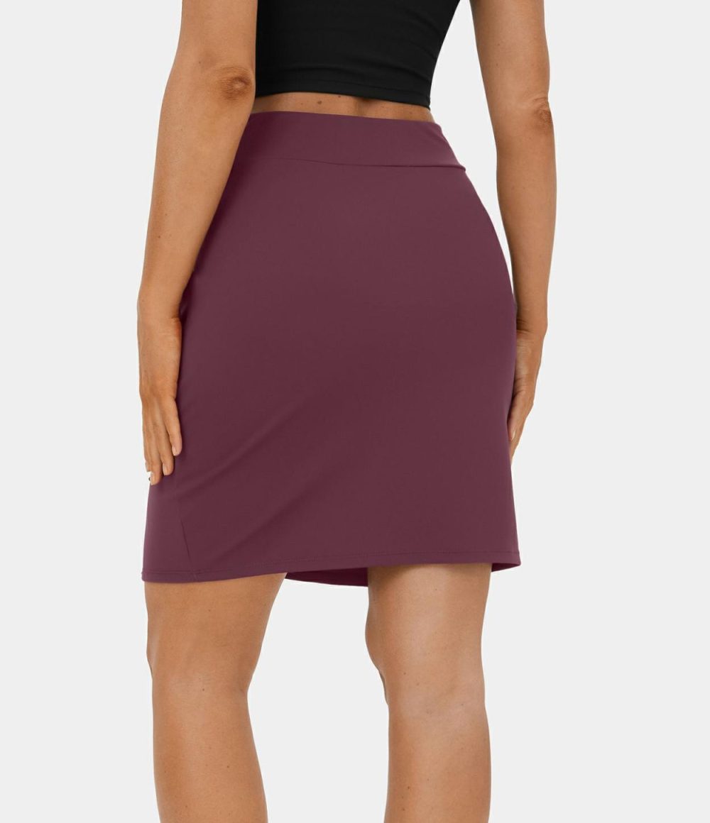 Twisted Split Hem Bodycon Mini Casual Skirt-Front and Back Wearable  | Womens  Mini Skirts Clothing Fig