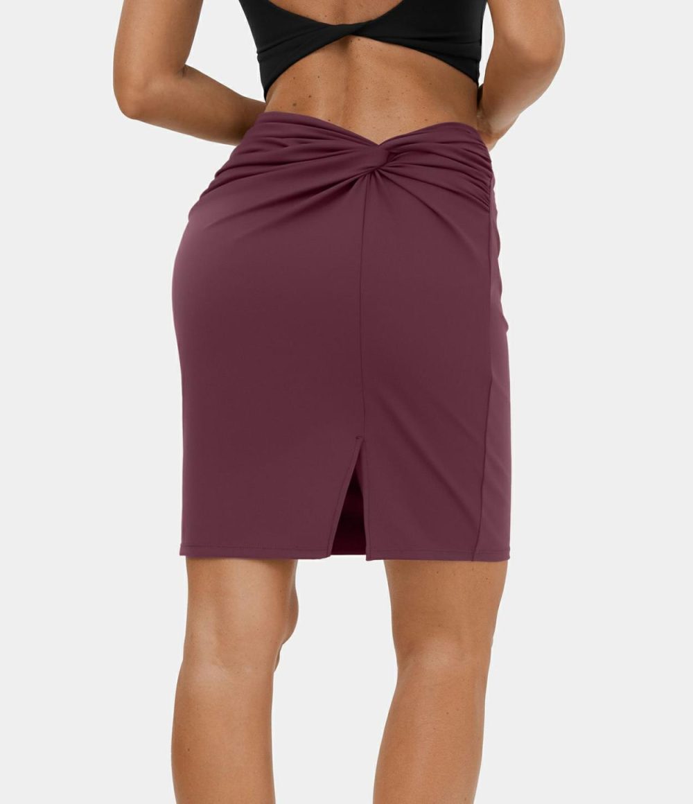 Twisted Split Hem Bodycon Mini Casual Skirt-Front and Back Wearable  | Womens  Mini Skirts Clothing Fig