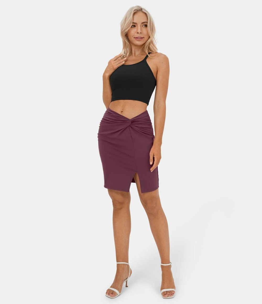 Twisted Split Hem Bodycon Mini Casual Skirt-Front and Back Wearable  | Womens  Mini Skirts Clothing Fig