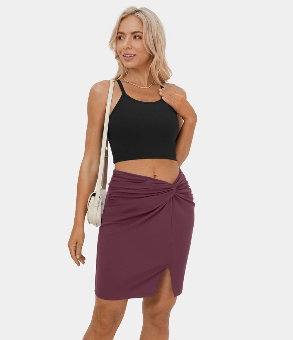 Twisted Split Hem Bodycon Mini Casual Skirt-Front and Back Wearable  | Womens  Mini Skirts Clothing Fig