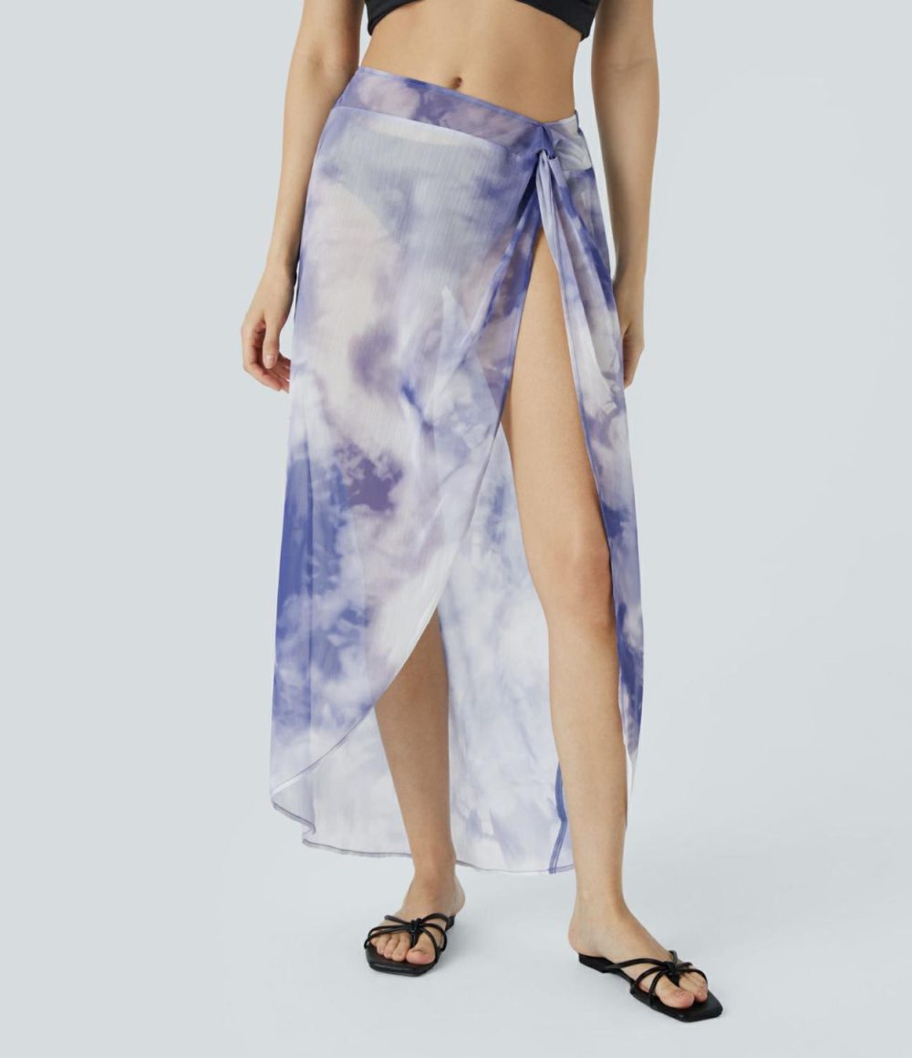 Twisted Tie Dye Flowy Maxi Resort Cover Up Skirt  | Womens  Cover Ups Clothing Blue Mesh Tie Dye/Purple Mesh Tie Dye