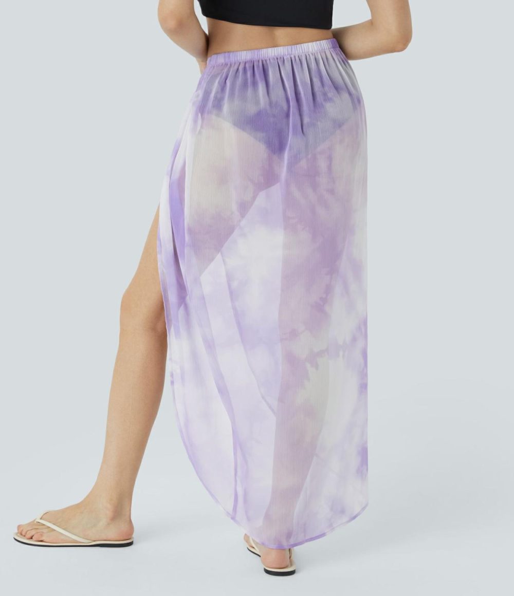 Twisted Tie Dye Flowy Maxi Resort Cover Up Skirt  | Womens  Cover Ups Clothing Blue Mesh Tie Dye/Purple Mesh Tie Dye