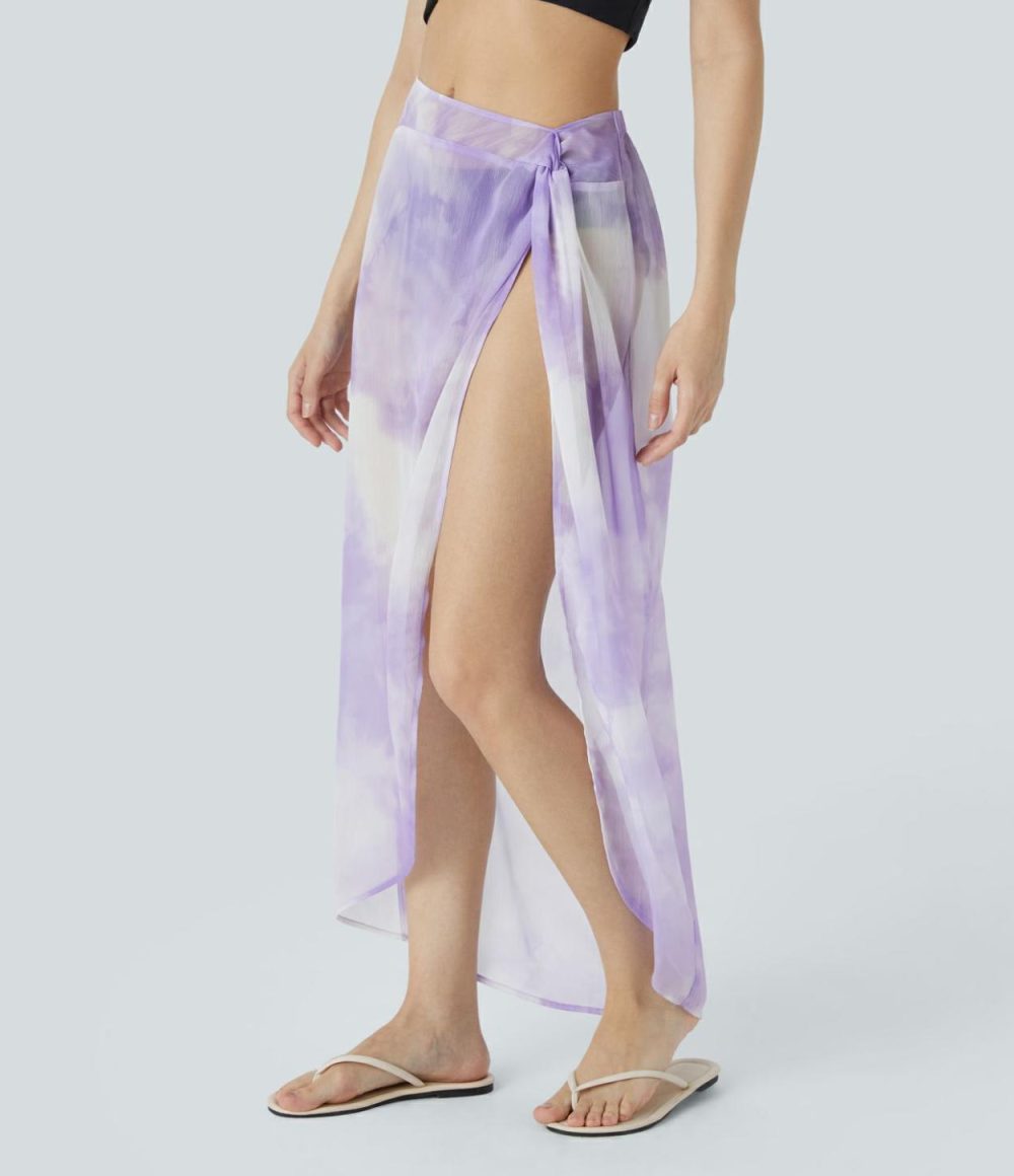 Twisted Tie Dye Flowy Maxi Resort Cover Up Skirt  | Womens  Cover Ups Clothing Blue Mesh Tie Dye/Purple Mesh Tie Dye