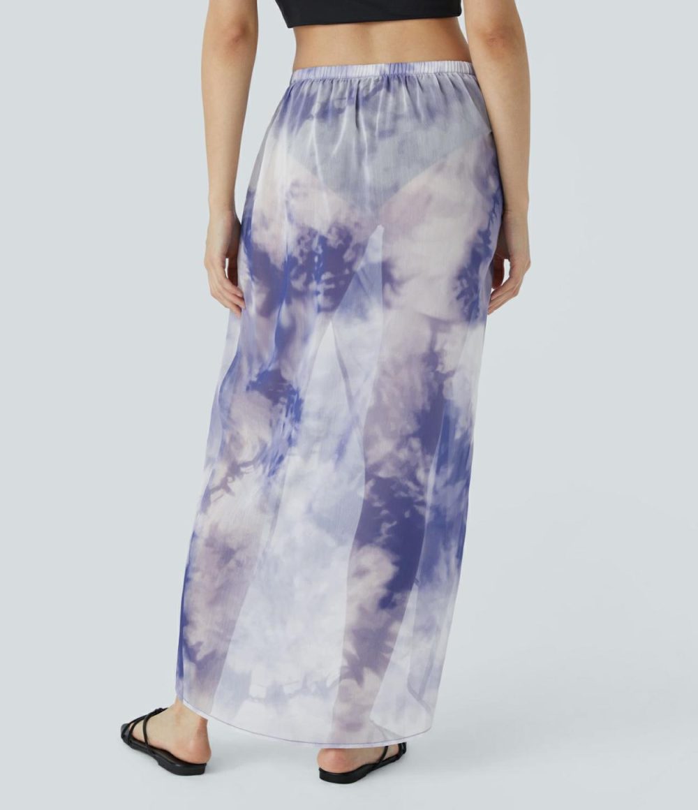 Twisted Tie Dye Flowy Maxi Resort Cover Up Skirt  | Womens  Cover Ups Clothing Blue Mesh Tie Dye/Purple Mesh Tie Dye