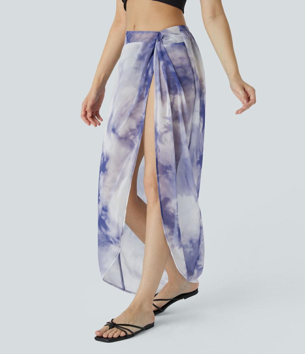 Twisted Tie Dye Flowy Maxi Resort Cover Up Skirt  | Womens  Cover Ups Clothing Blue Mesh Tie Dye/Purple Mesh Tie Dye