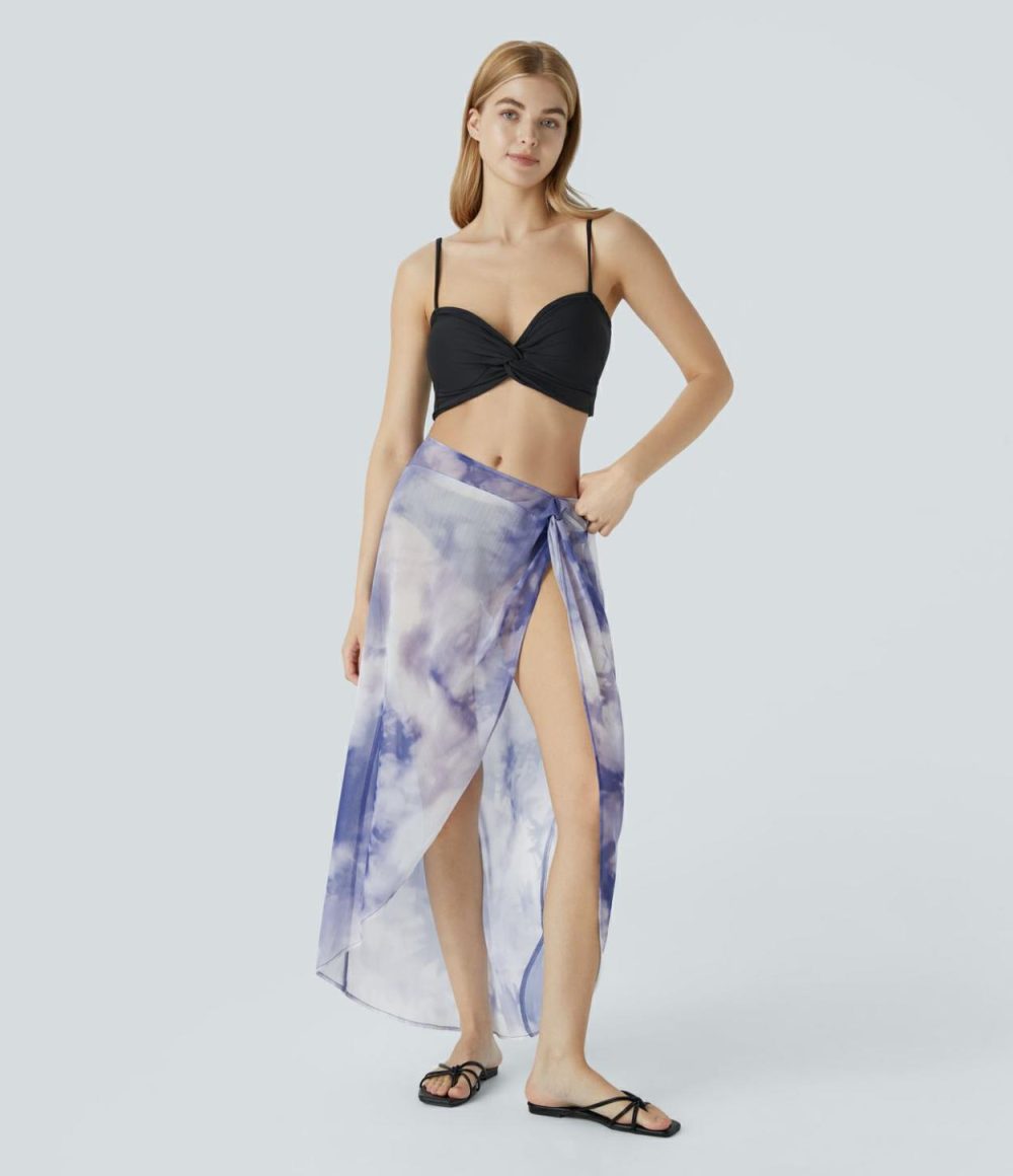 Twisted Tie Dye Flowy Maxi Resort Cover Up Skirt  | Womens  Cover Ups Clothing Blue Mesh Tie Dye/Purple Mesh Tie Dye