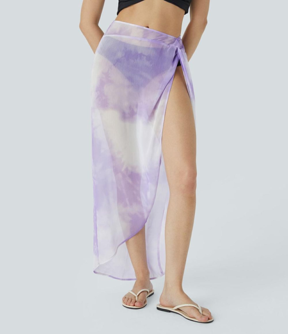 Twisted Tie Dye Flowy Maxi Resort Cover Up Skirt  | Womens  Cover Ups Clothing Blue Mesh Tie Dye/Purple Mesh Tie Dye