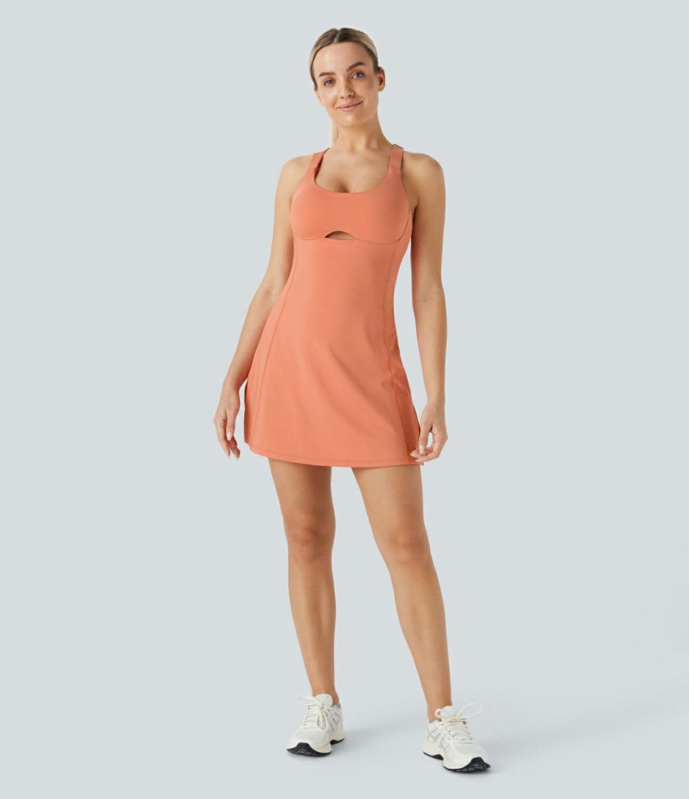 U Neck Adjustable Strap Racerback Cut Out 2-Piece Side Pocket Split Mini Pickleball Active Dress  | Womens  Active Dresses Active Dresses Active Dresses