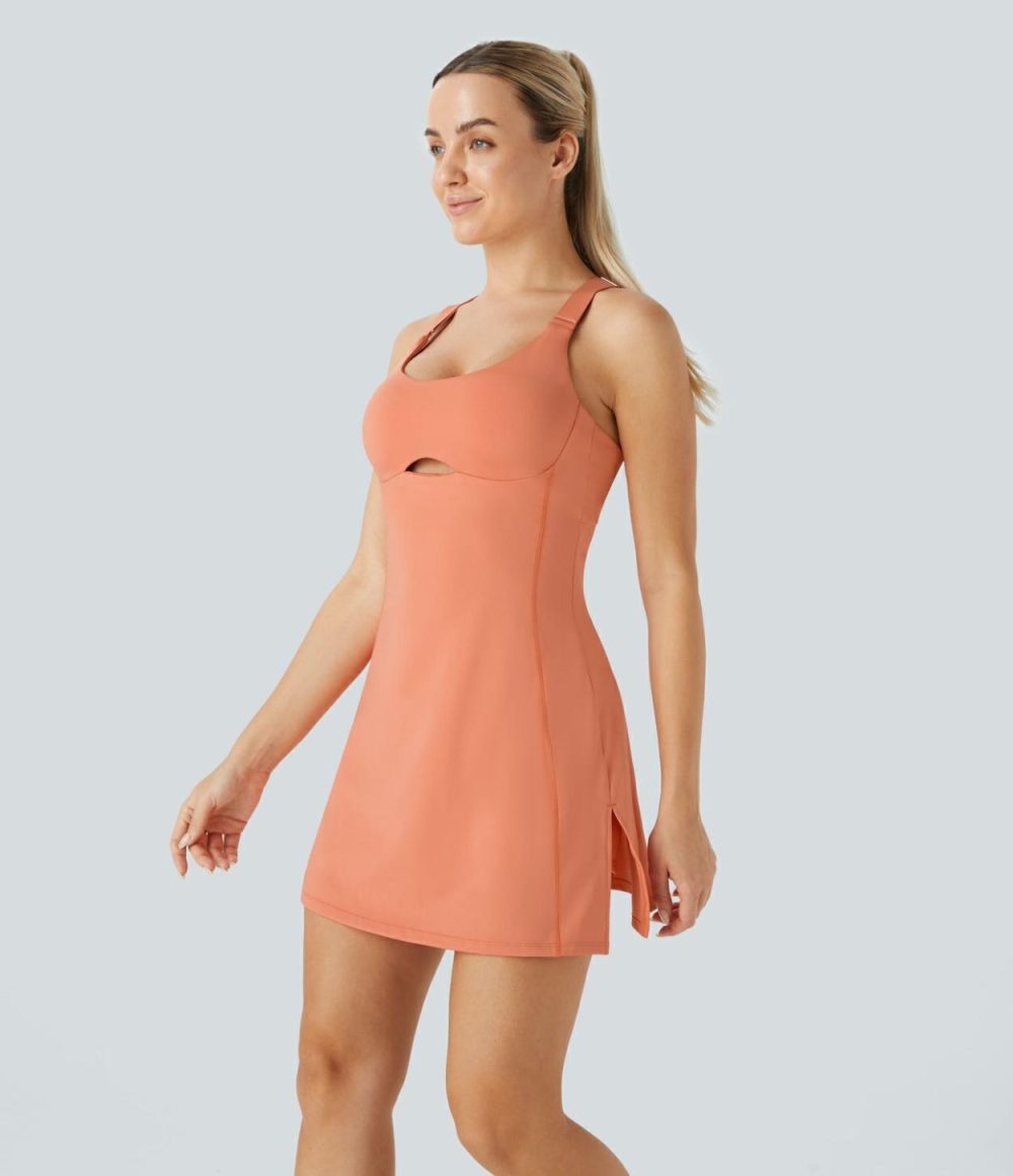 U Neck Adjustable Strap Racerback Cut Out 2-Piece Side Pocket Split Mini Pickleball Active Dress  | Womens  Active Dresses Active Dresses Active Dresses