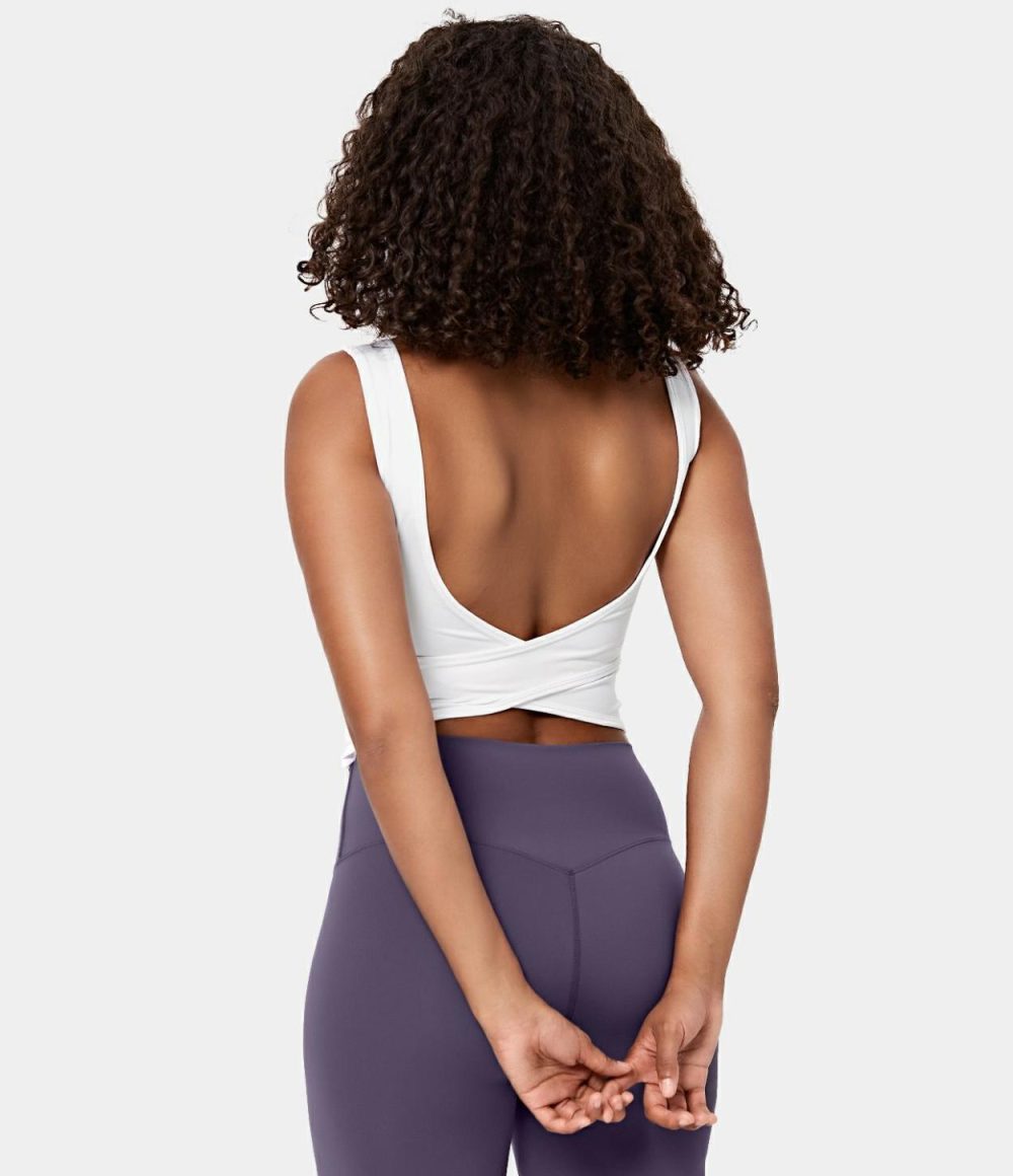 U Neck Backless Crossover Barre Ballet Dance Tank Top  | Womens  Cropped Tops Clothing Cropped Tops