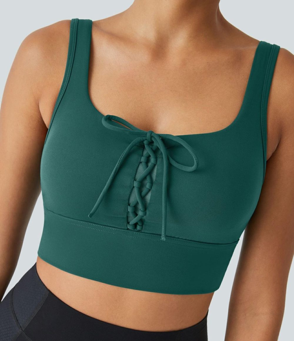 UltraSculpt Crisscross Lace Up Contrast Mesh Backless Cropped Workout Tank Top  | Womens  Cropped Tops Clothing Cropped Tops