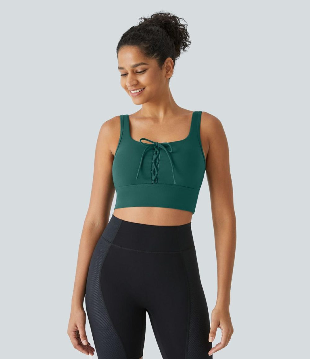 UltraSculpt Crisscross Lace Up Contrast Mesh Backless Cropped Workout Tank Top  | Womens  Cropped Tops Clothing Cropped Tops