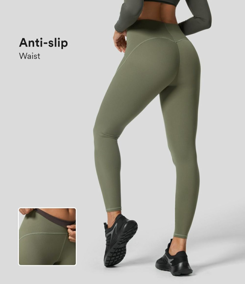 UltraSculpt High Waisted Anti-slip Tummy Control Top-stitching Training 7/8 Leggings  | Womens  Training Leggings Clothing Grass Grey Green/Black