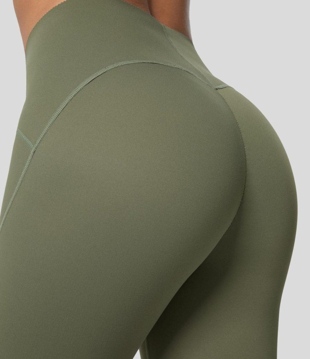 UltraSculpt High Waisted Anti-slip Tummy Control Top-stitching Training 7/8 Leggings  | Womens  Training Leggings Clothing Grass Grey Green/Black