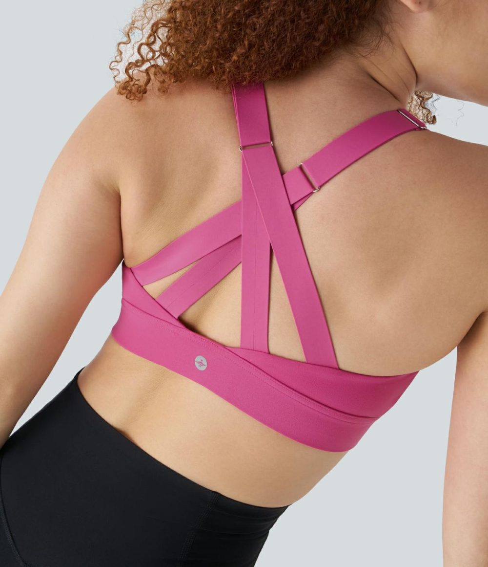 UltraSculpt Medium Support Backless Crisscross Adjustable Strap Workout Sports Bra  | Womens  Sports Bras Clothing Pink Power/Black