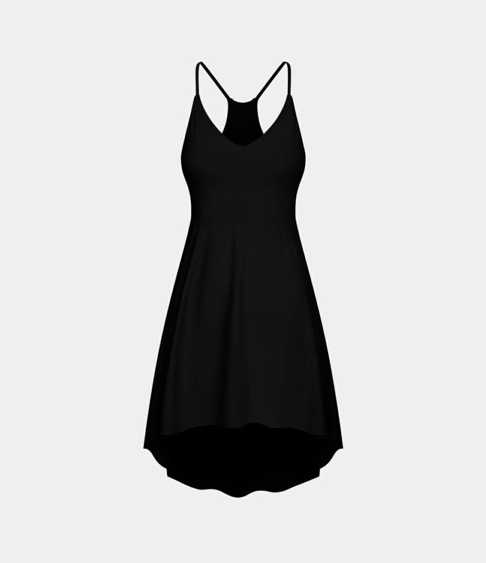 V Neck Backless Racerback Cut Out High Low Slip Dance Active Dress  | Womens  Active Dresses Active Dresses Active Dresses