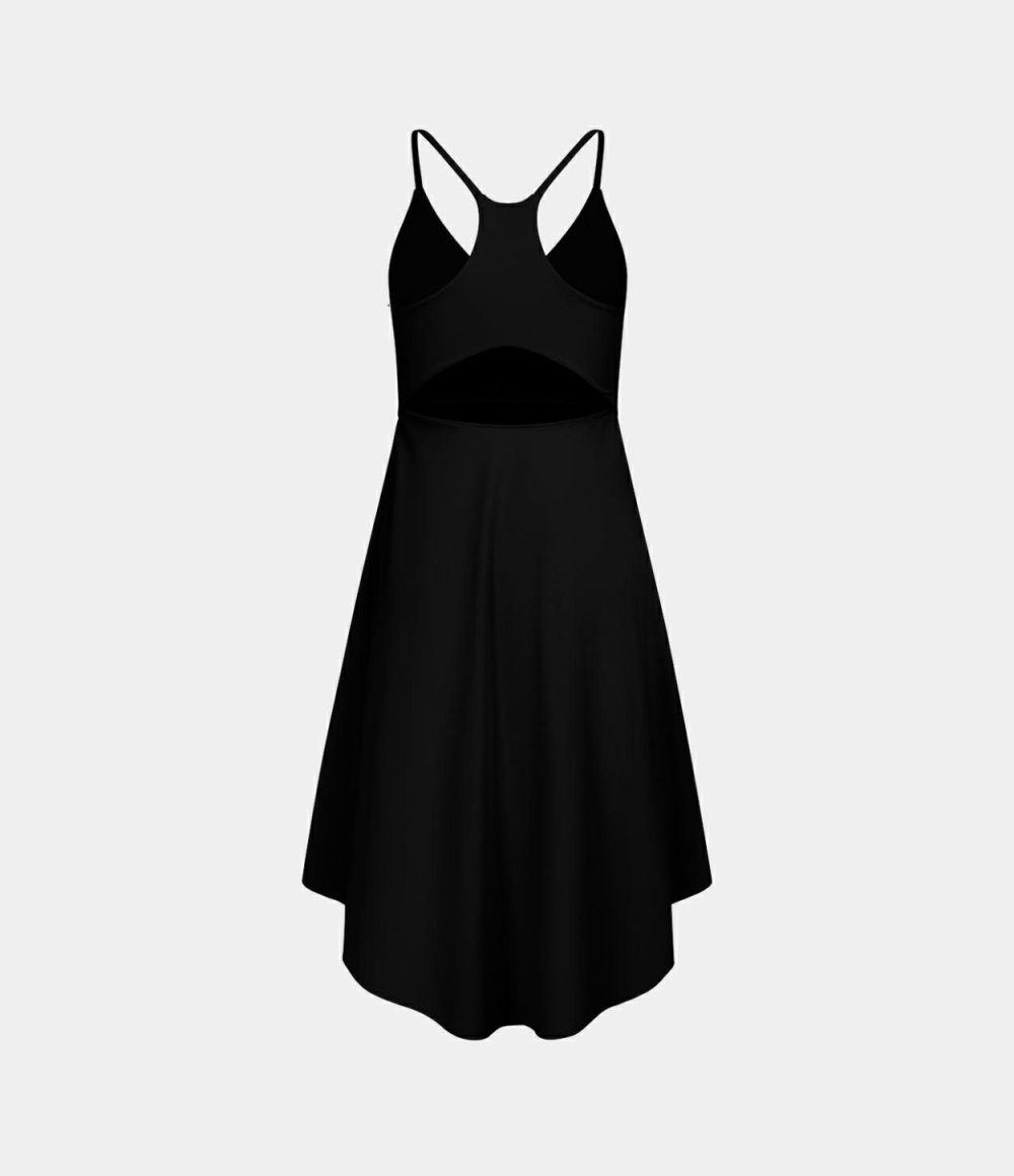 V Neck Backless Racerback Cut Out High Low Slip Dance Active Dress  | Womens  Active Dresses Active Dresses Active Dresses