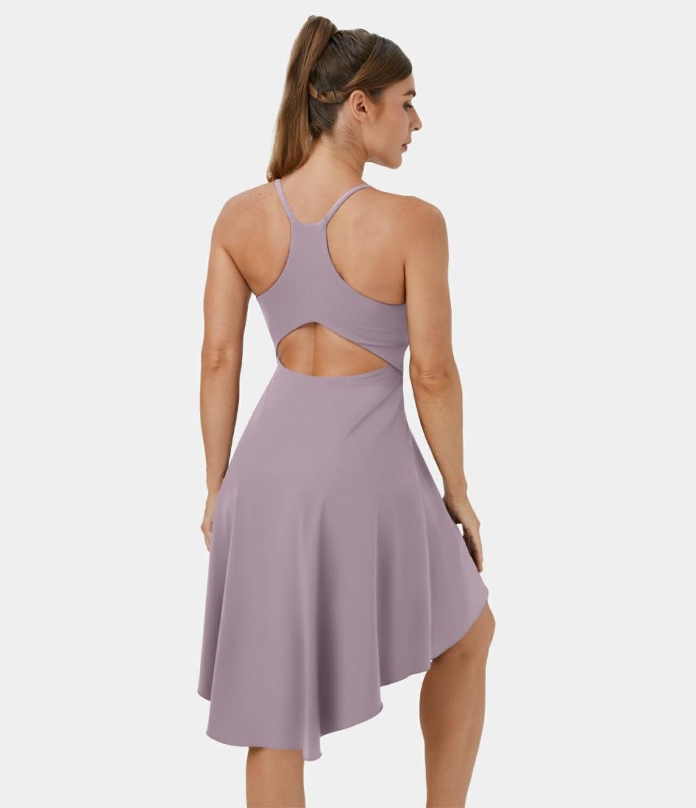 V Neck Backless Racerback Cut Out High Low Slip Dance Active Dress  | Womens  Active Dresses Active Dresses Active Dresses