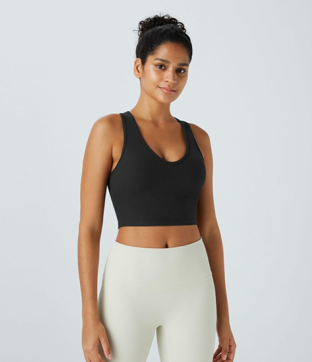 V Neck Racerback Cropped Yoga Tank Top  | Womens  Cropped Tops Clothing Cropped Tops