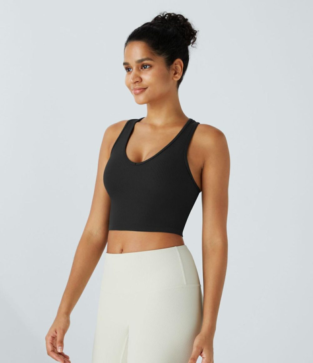 V Neck Racerback Cropped Yoga Tank Top  | Womens  Cropped Tops Clothing Cropped Tops