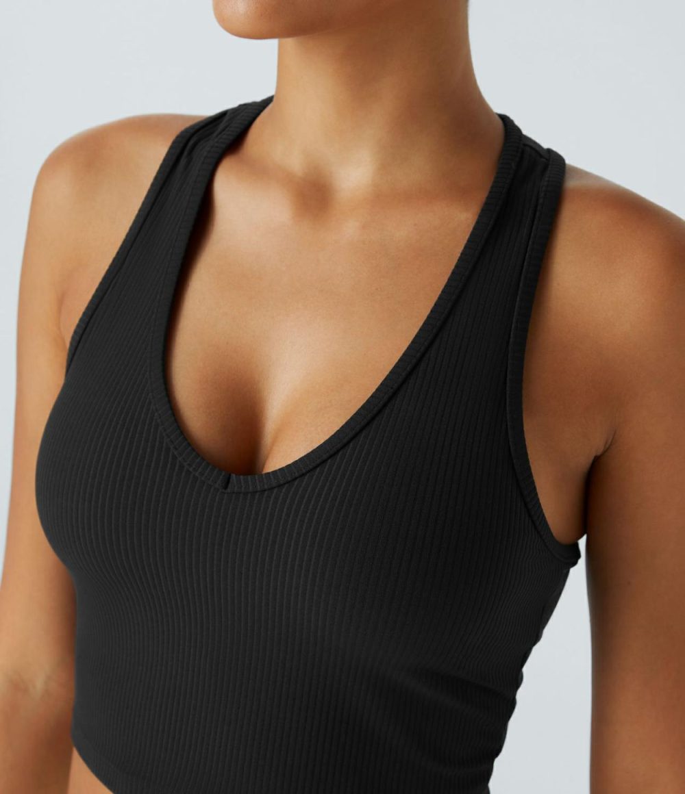 V Neck Racerback Cropped Yoga Tank Top  | Womens  Cropped Tops Clothing Cropped Tops