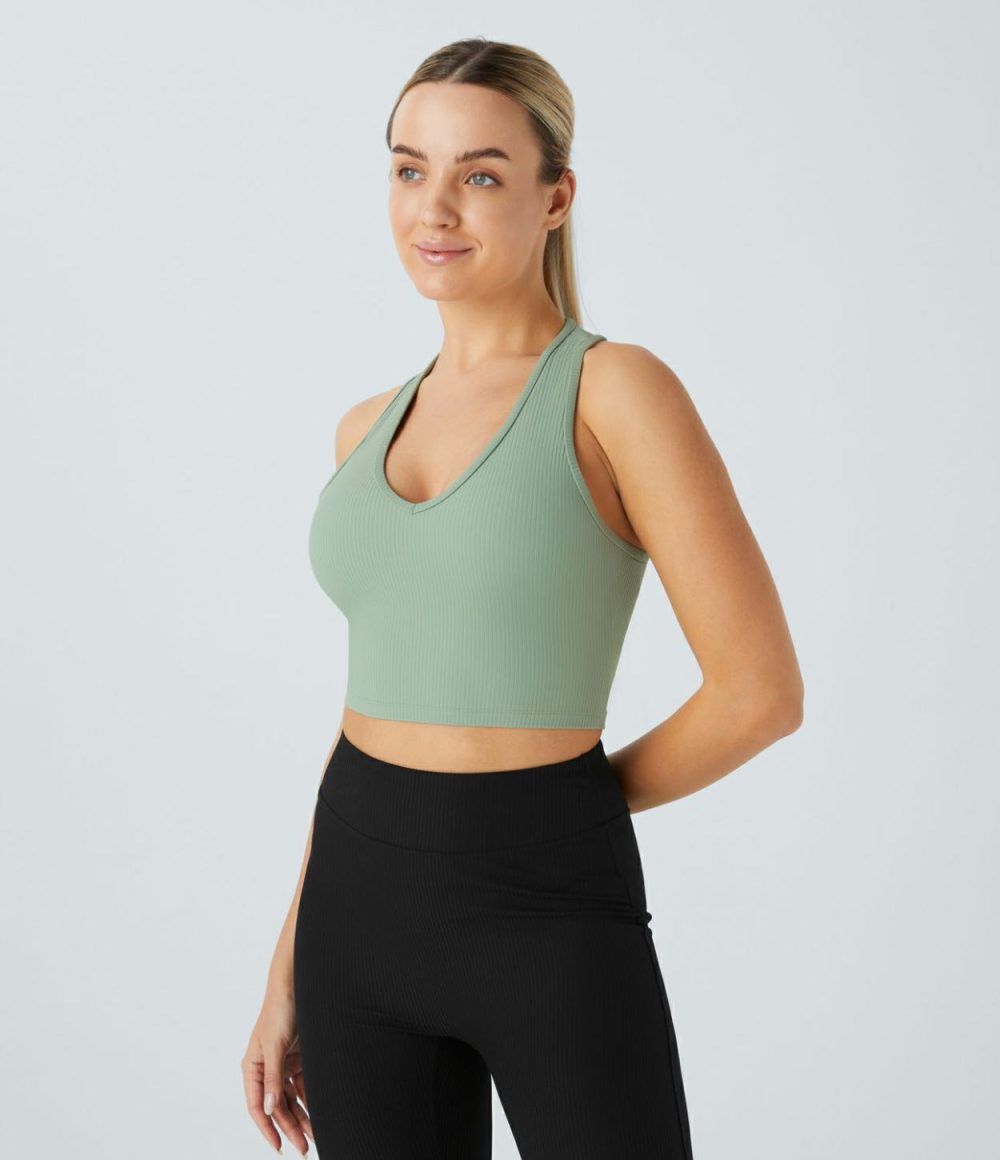 V Neck Racerback Cropped Yoga Tank Top  | Womens  Cropped Tops Clothing Cropped Tops