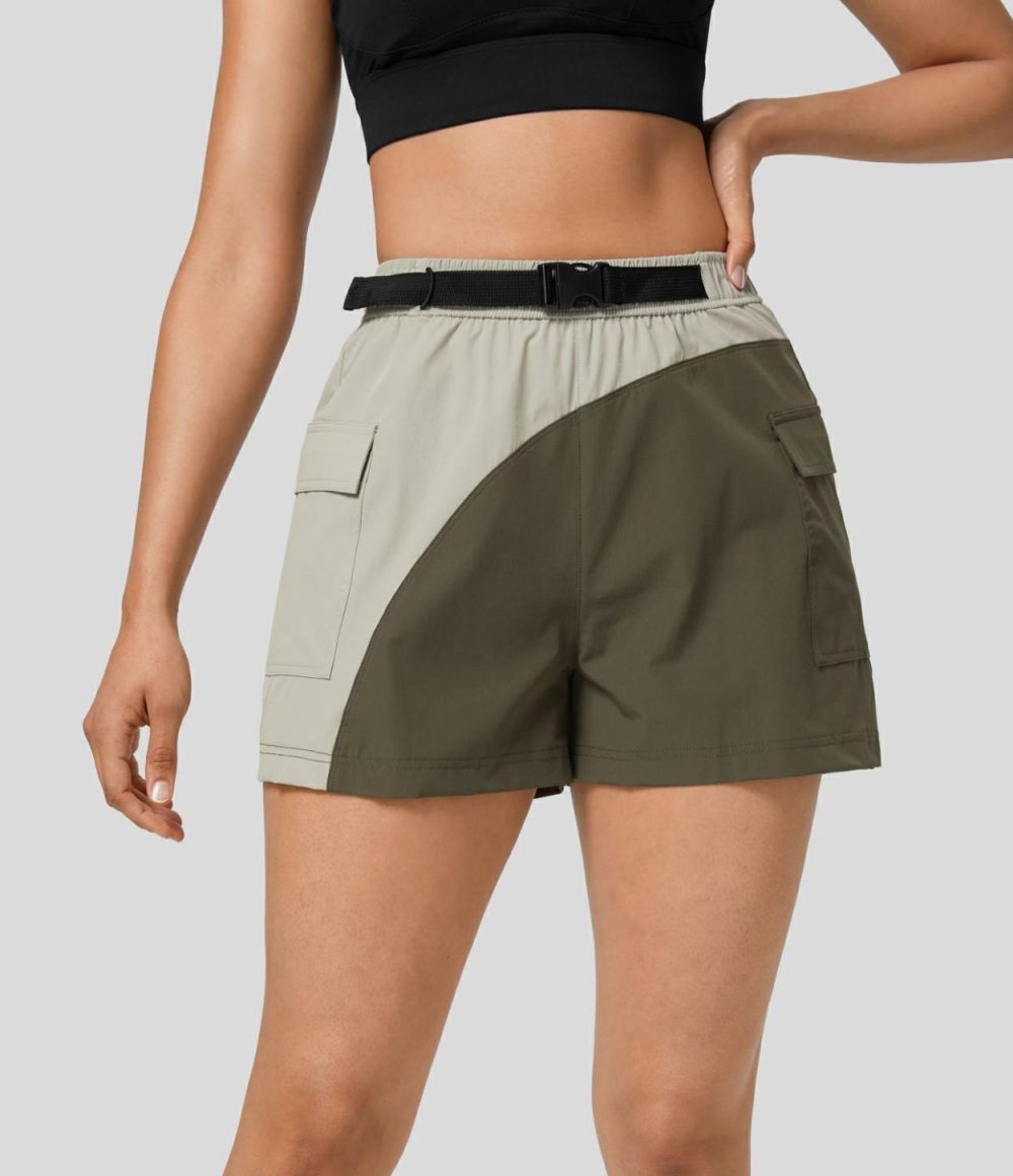 Waterproof High Waisted Belted Side Pocket Hiking Cargo Shorts  | Womens  Cargo Pants Cargo Pants Cargo Pants