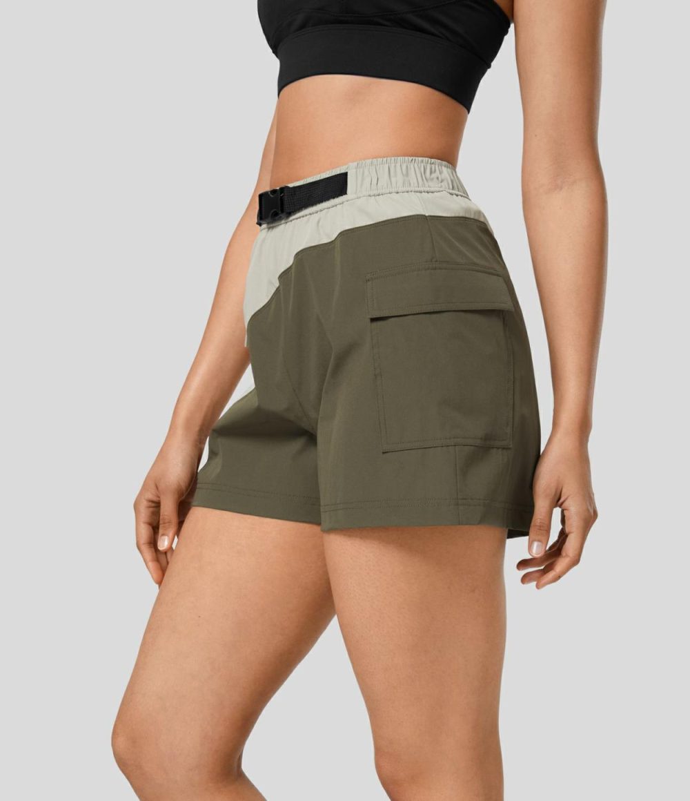 Waterproof High Waisted Belted Side Pocket Hiking Cargo Shorts  | Womens  Cargo Pants Cargo Pants Cargo Pants