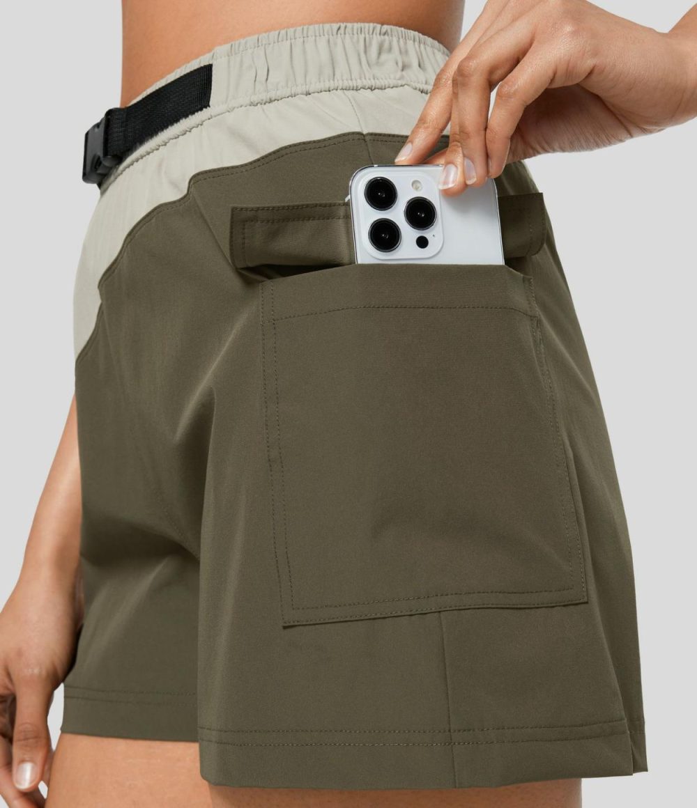 Waterproof High Waisted Belted Side Pocket Hiking Cargo Shorts  | Womens  Cargo Pants Cargo Pants Cargo Pants