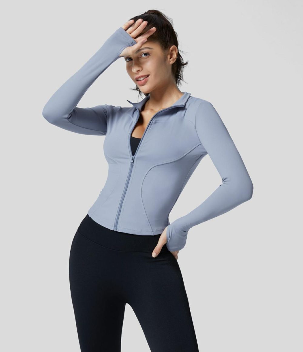 Zipper Thumb Hole Yoga Jacket  | Womens  Long Sleeve Tops Clothing Long Sleeve Tops