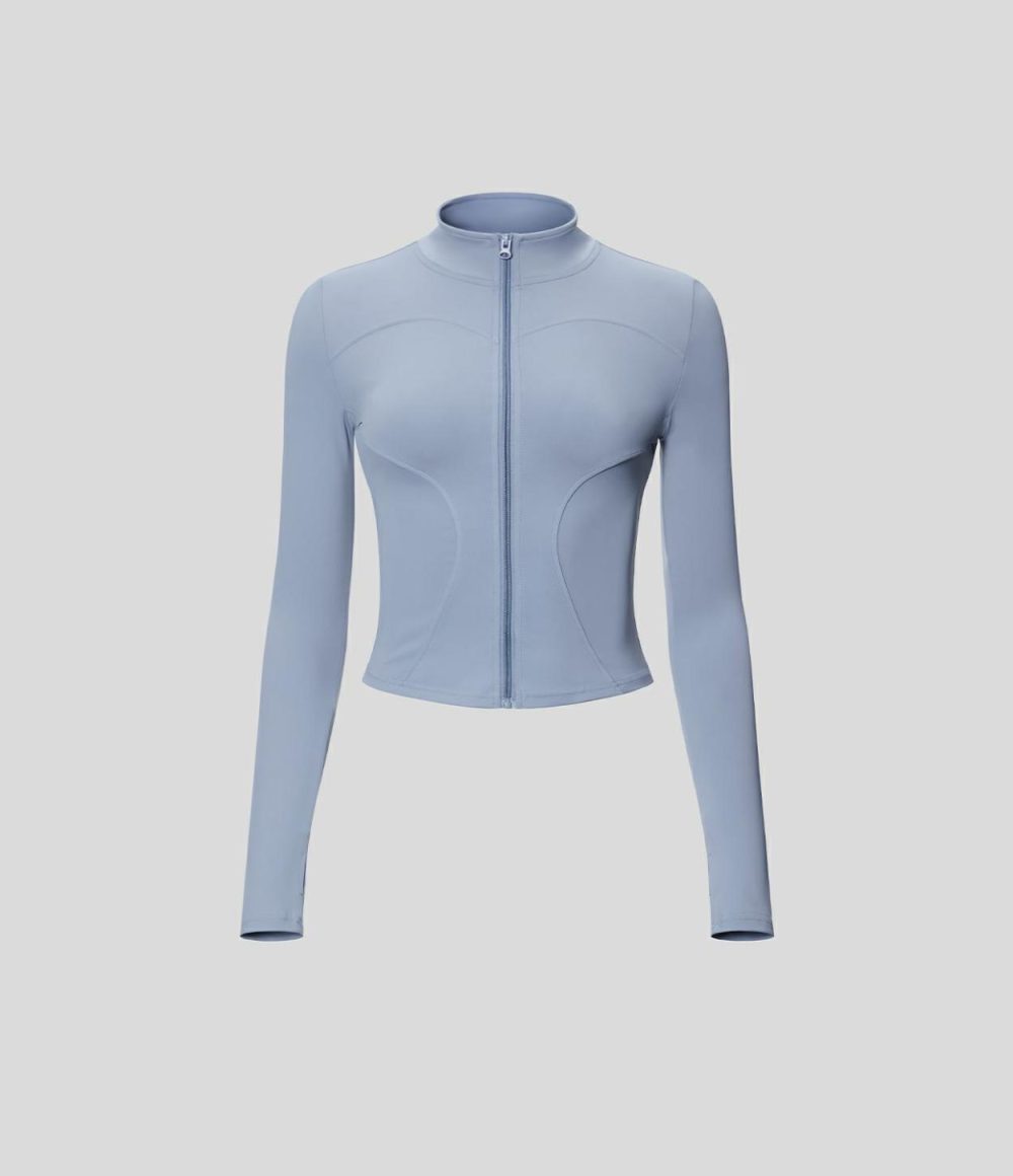 Zipper Thumb Hole Yoga Jacket  | Womens  Long Sleeve Tops Clothing Long Sleeve Tops