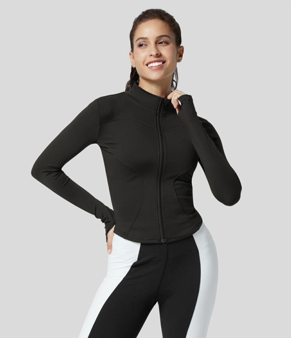 Zipper Thumb Hole Yoga Jacket  | Womens  Long Sleeve Tops Clothing Long Sleeve Tops