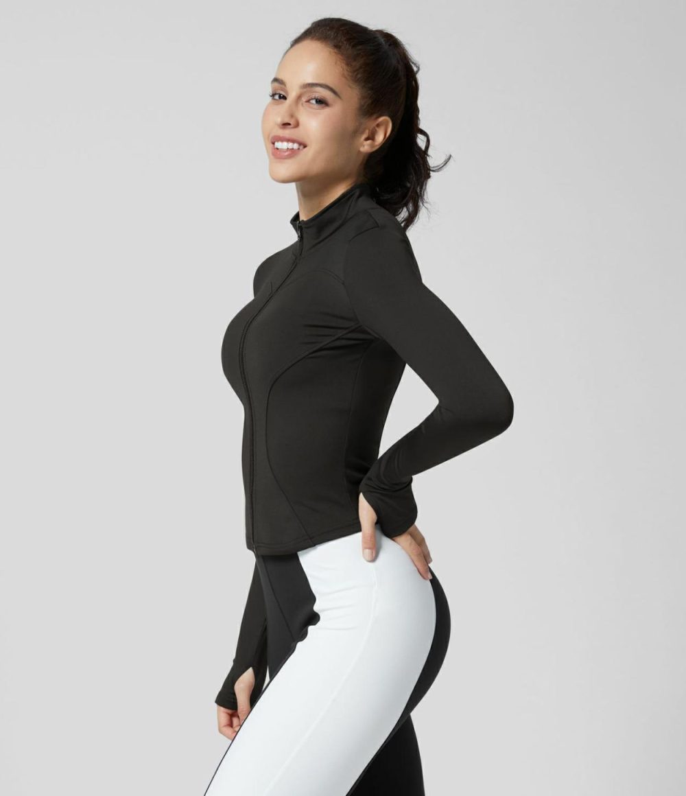 Zipper Thumb Hole Yoga Jacket  | Womens  Long Sleeve Tops Clothing Long Sleeve Tops