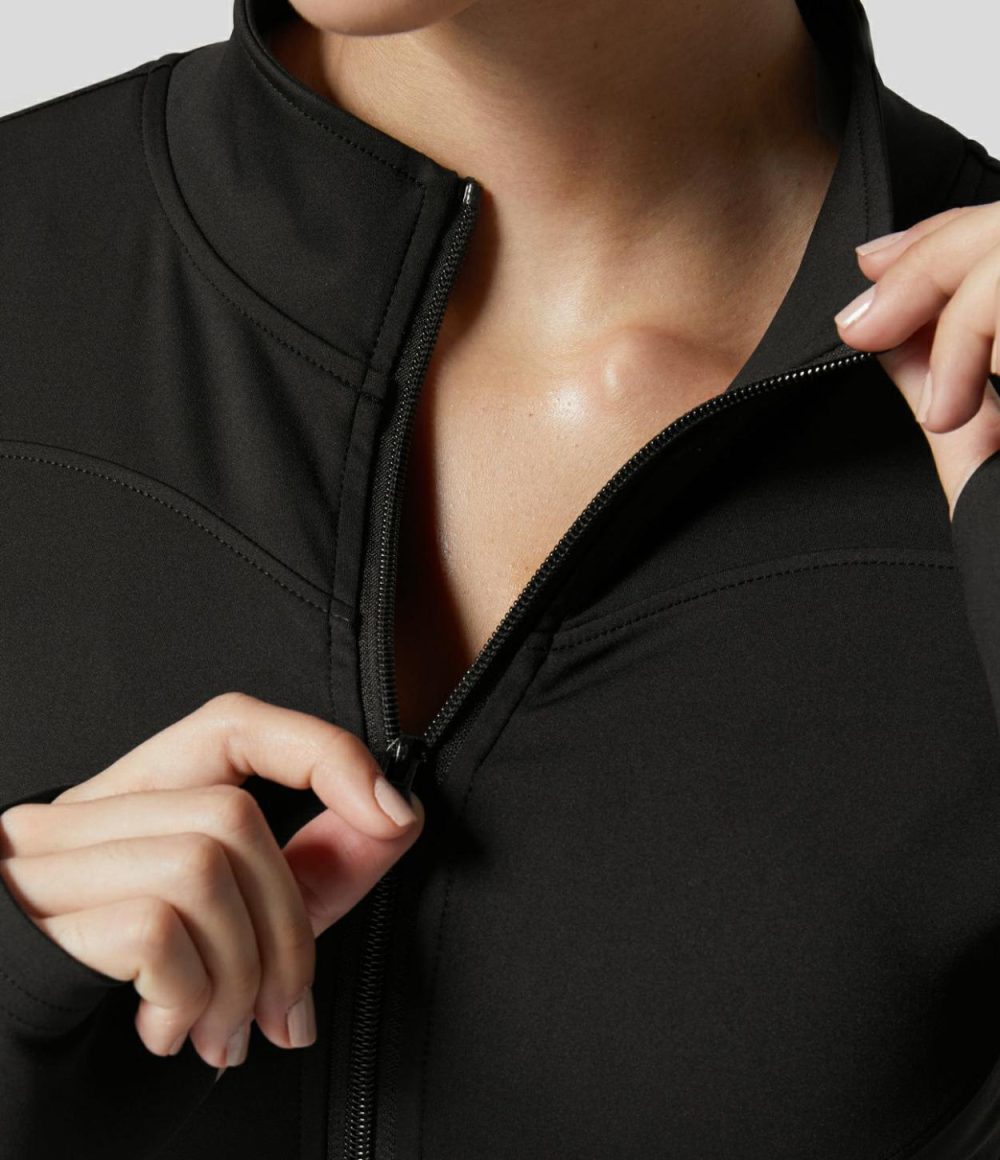 Zipper Thumb Hole Yoga Jacket  | Womens  Long Sleeve Tops Clothing Long Sleeve Tops