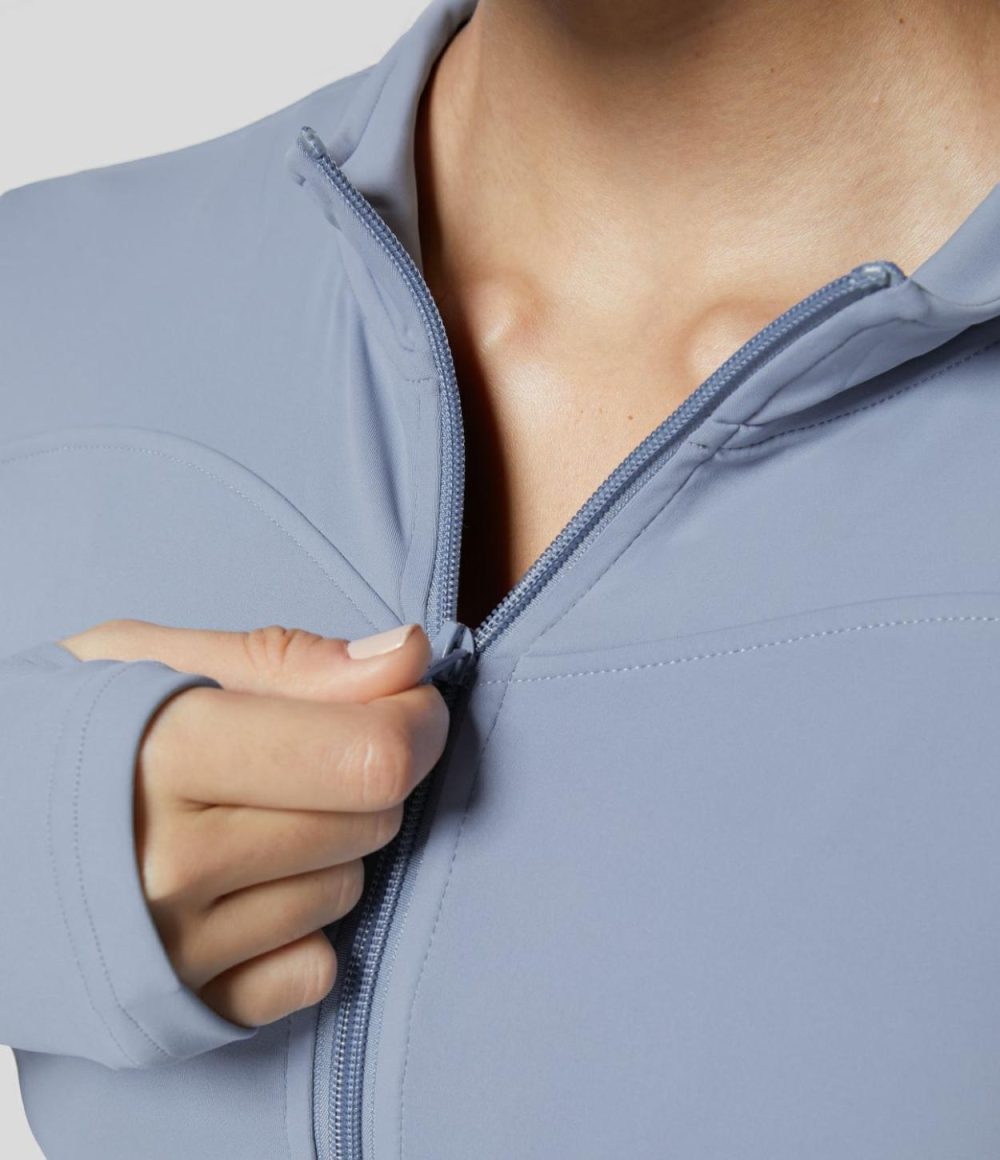 Zipper Thumb Hole Yoga Jacket  | Womens  Long Sleeve Tops Clothing Long Sleeve Tops