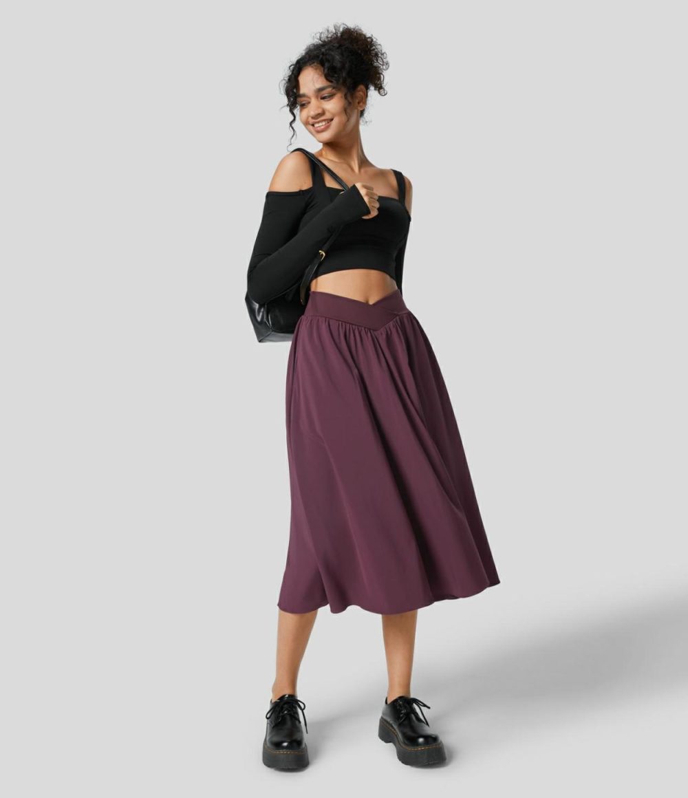 Breezeful™ Crossover High Waisted Side Pocket 2-in-1 Midi Quick Dry Casual Flare Skirt  | Womens  2-in-1 Skorts 2-in-1 Skorts 2-in-1 Skorts