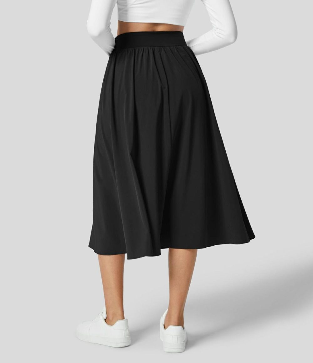 Breezeful™ Crossover High Waisted Side Pocket 2-in-1 Midi Quick Dry Casual Flare Skirt  | Womens  2-in-1 Skorts 2-in-1 Skorts 2-in-1 Skorts