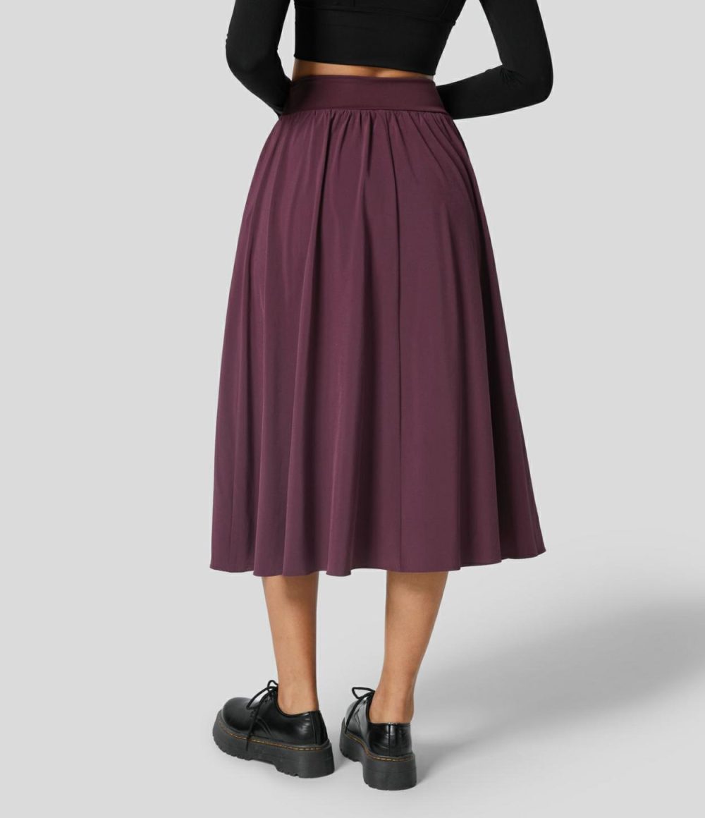 Breezeful™ Crossover High Waisted Side Pocket 2-in-1 Midi Quick Dry Casual Flare Skirt  | Womens  2-in-1 Skorts 2-in-1 Skorts 2-in-1 Skorts