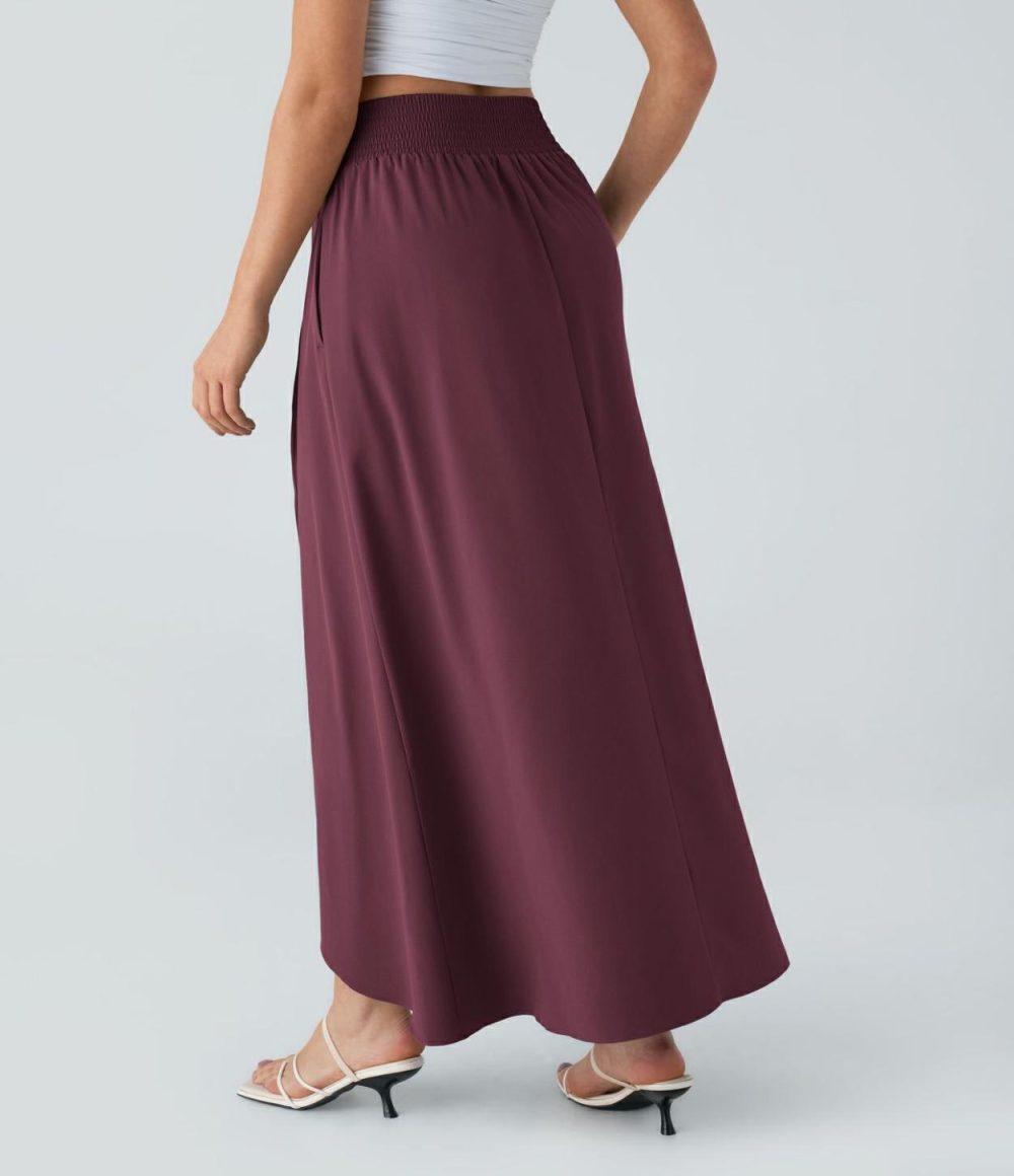 Breezeful™ High Waisted Plicated Side Pocket Split Flowy Quick Dry Maxi Resort Skirt  | Womens  Flowy Skirts Clothing Flowy Skirts