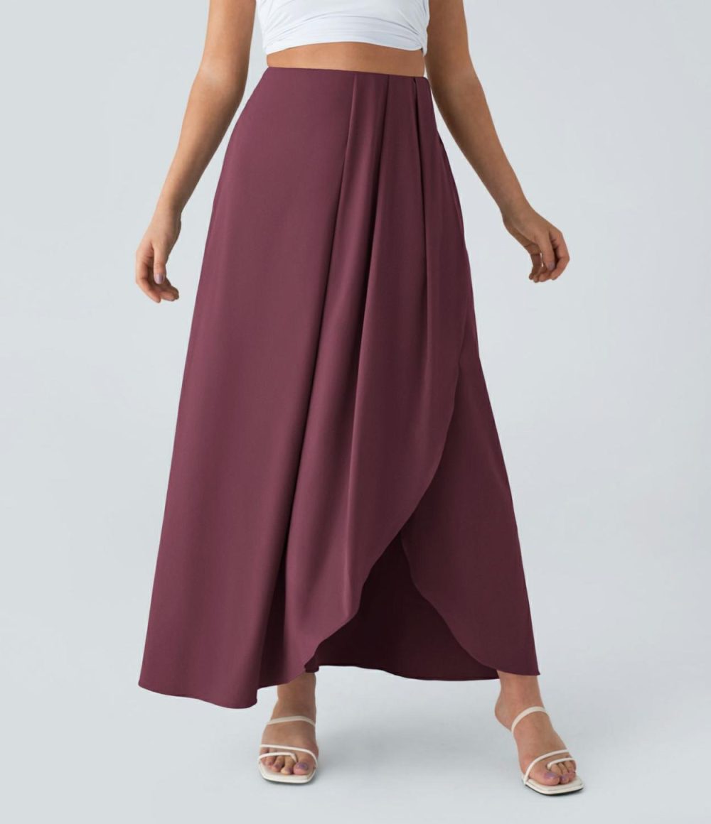 Breezeful™ High Waisted Plicated Side Pocket Split Flowy Quick Dry Maxi Resort Skirt  | Womens  Flowy Skirts Clothing Flowy Skirts