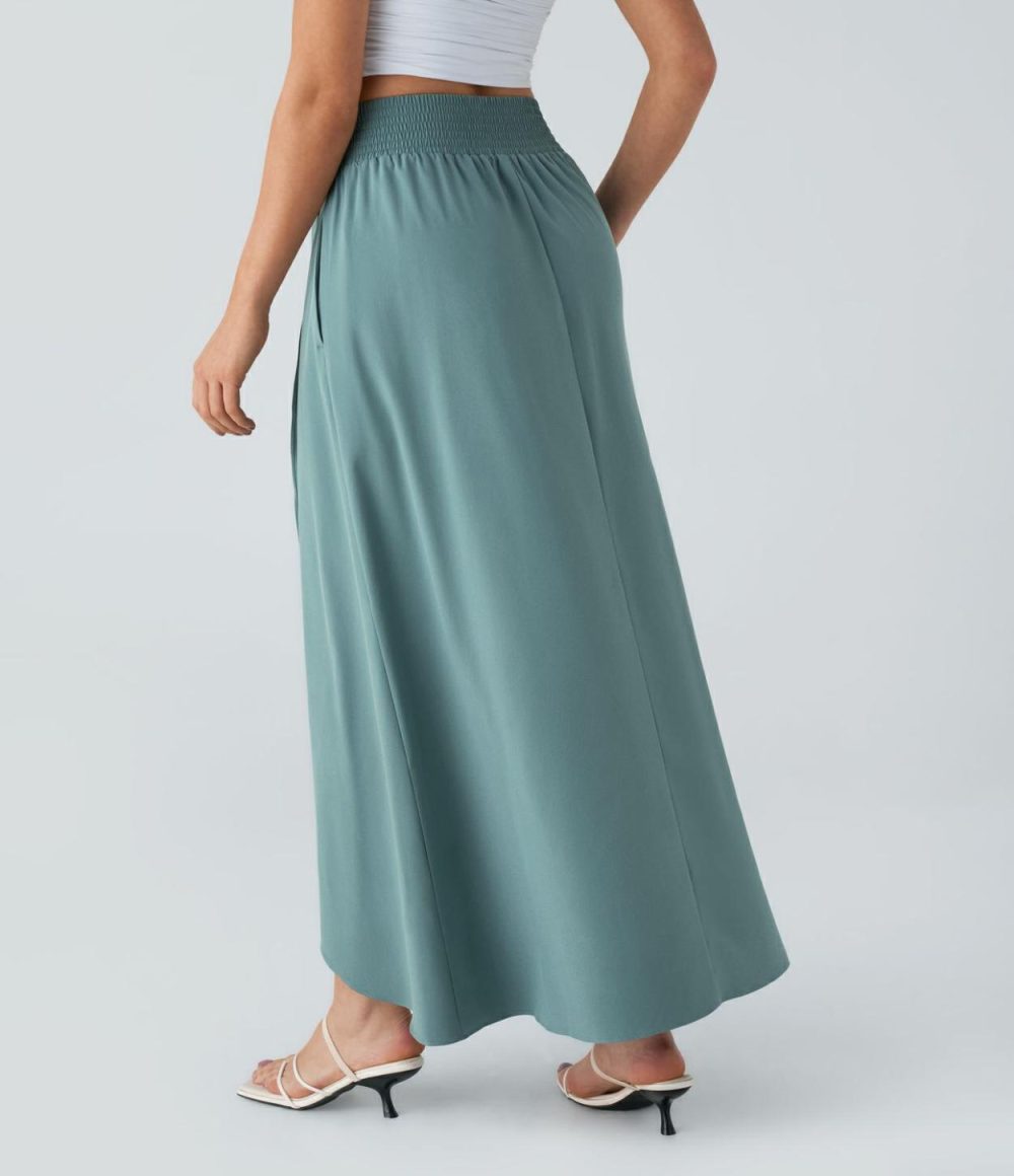 Breezeful™ High Waisted Plicated Side Pocket Split Flowy Quick Dry Maxi Resort Skirt  | Womens  Flowy Skirts Clothing Flowy Skirts