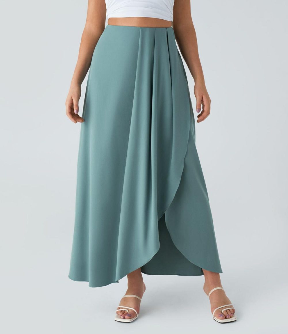 Breezeful™ High Waisted Plicated Side Pocket Split Flowy Quick Dry Maxi Resort Skirt  | Womens  Flowy Skirts Clothing Flowy Skirts