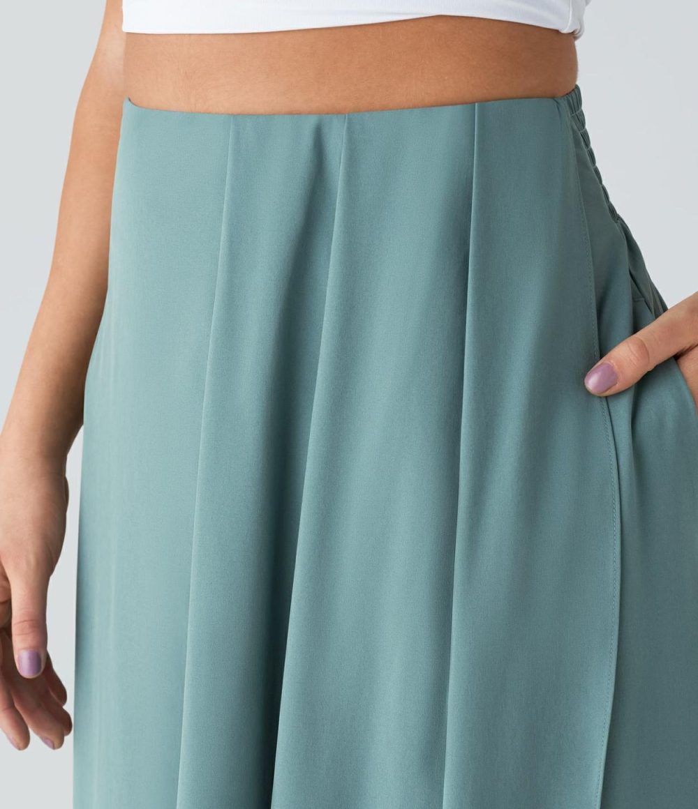 Breezeful™ High Waisted Plicated Side Pocket Split Flowy Quick Dry Maxi Resort Skirt  | Womens  Flowy Skirts Clothing Flowy Skirts